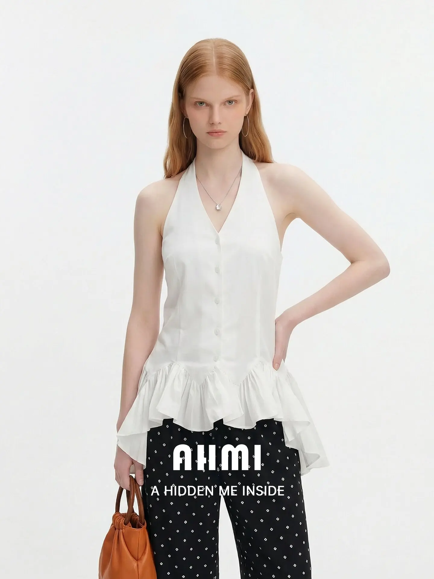 

Elegant Style Women's Top AHMI High-End Refashioned Blouse Neck Hanging Sleeveless Summer New Fashion Beautiful Shirt