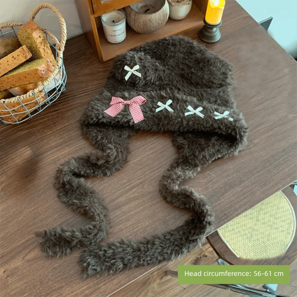 

Cute Thickened Bear Ears Knitted Hat Ear Protection Warm Bow Earmuffs Soft Coldproof Bear Headscarf Hat Winter Season Women Wear