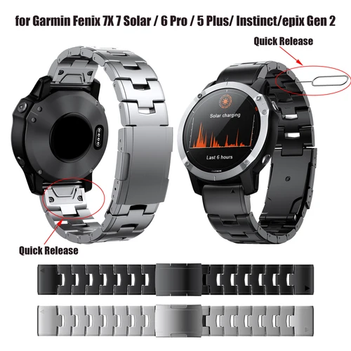 Correa de reloj de Metal de titanio de ajuste rápido de 22 y 26mm para Garmin Fenix 7X/7 Solar/6X/6 Pro/5 Plus/epix Gen2/Instinct 1/2