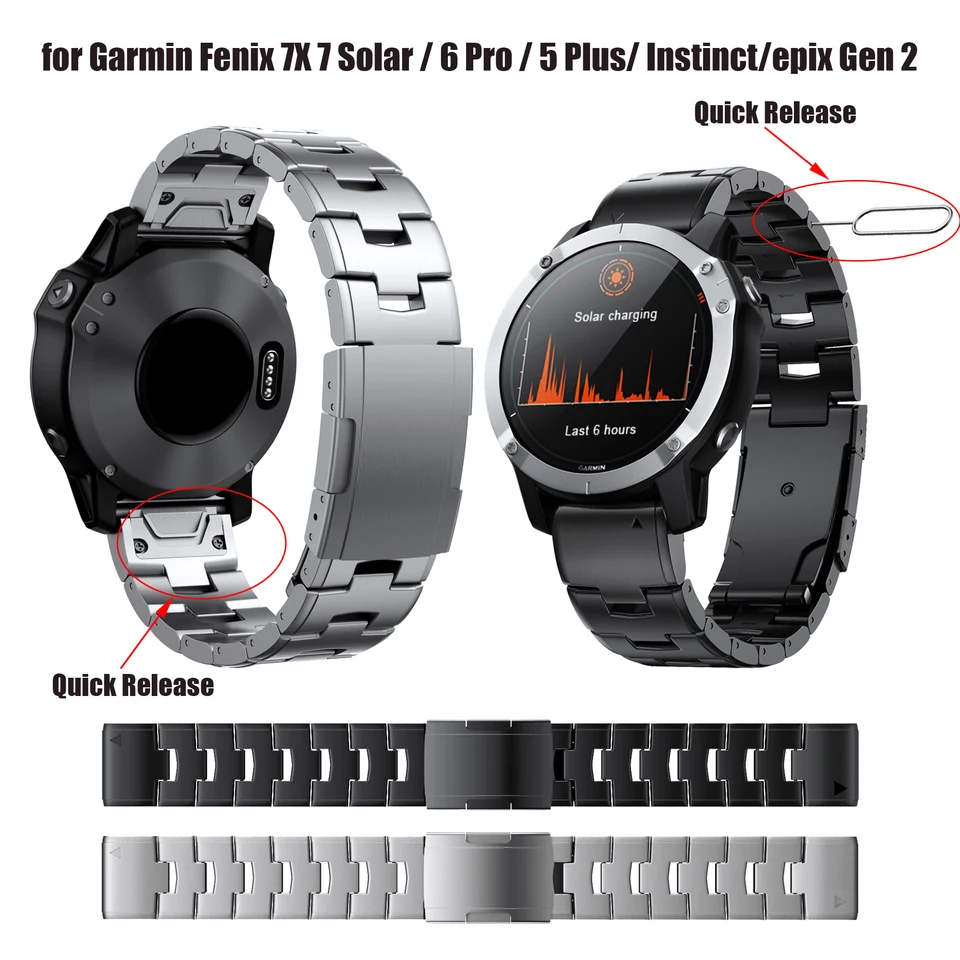22 26mm Quick Fit Titanium Metal Watch Band for Garmin Fenix 7X/7