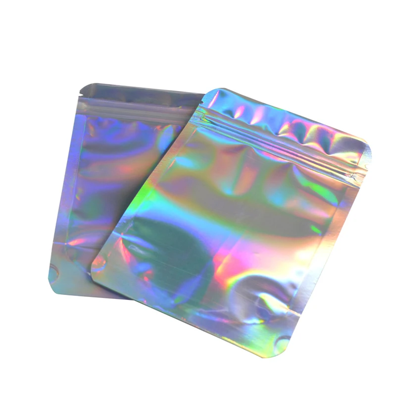 100 Pcs Laser Aluminum Foil Resealable Value Pack Stand Up Zip Lock Bag hologram Self Seal Zipper Plastic Pouches Bag