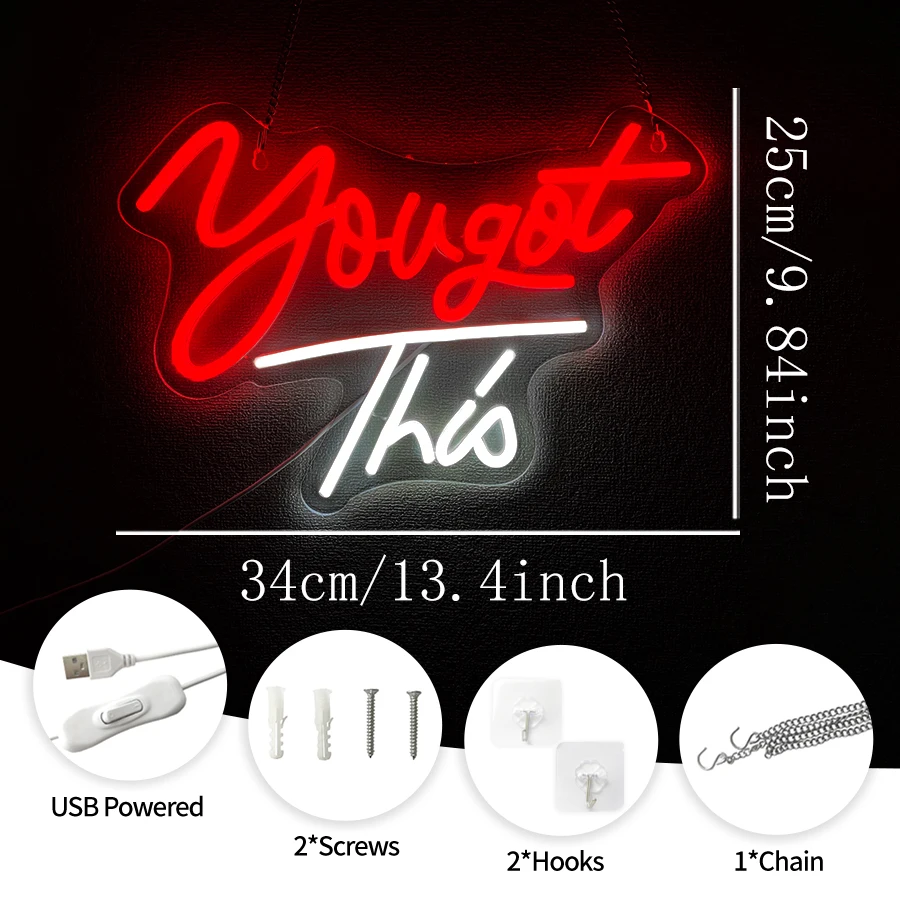 You Got This Neon Sign, LED Neon Light for Wall Decor, Inspirational Quote Light Sign for  Bedroom,Classroom Party Decoration