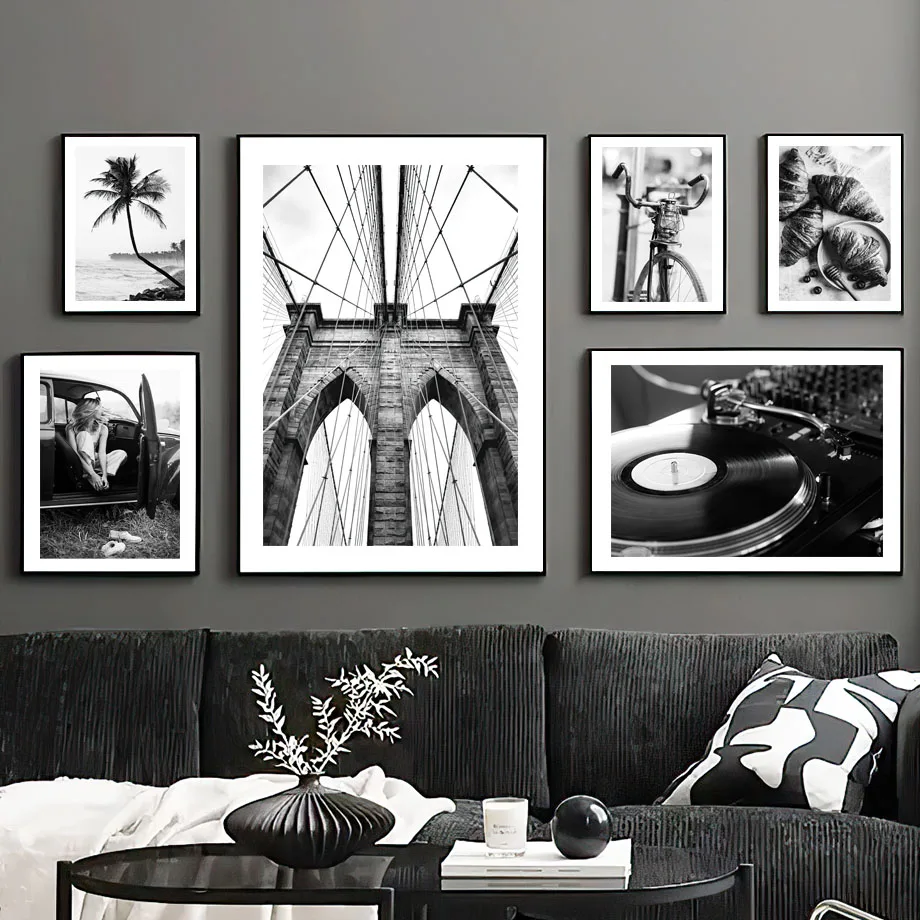 Camera Paris Tower Tape Gramophone Black and White Pictures Wall Art Canvas Painting Nordic Posters Prints Linving Room Decor