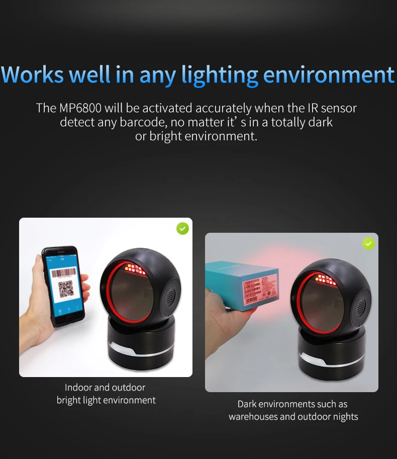 Imagem -06 - Custo-eefective Highgrade Luz Anel Desktop Omni-direcional Hands 1d 2d qr Scanner de Código de Barras Usb Rs232 para o Supermercado Mp6800