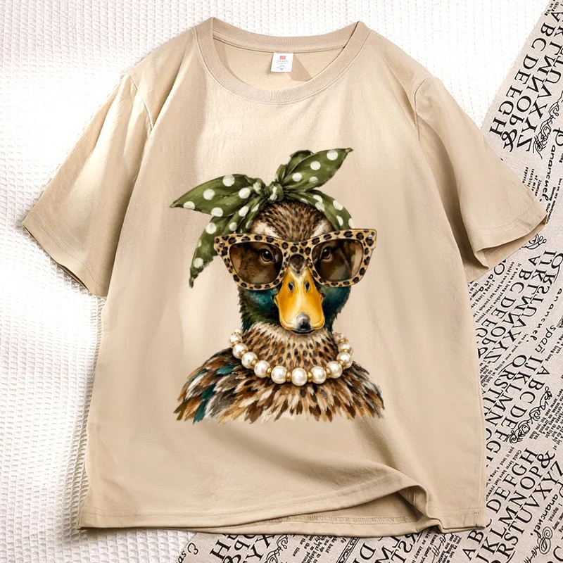 Glam Mallard Duck T-shirts Bling Duck Design Clothing Boujee Duck Leopard Print Tshirts Hunting Season Streetwear Woman