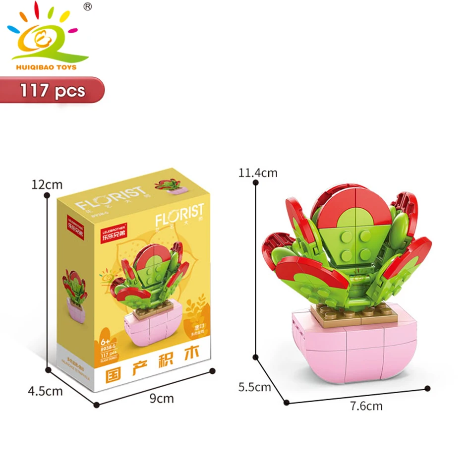 HUIQIBAO MOC Bloem Succulent Ingemaakte Model Bouwsteen DIY Eeuwige Boeket Thuis Bureau Plant Decor Baksteen Meisje Gift Kinderen Speelgoed