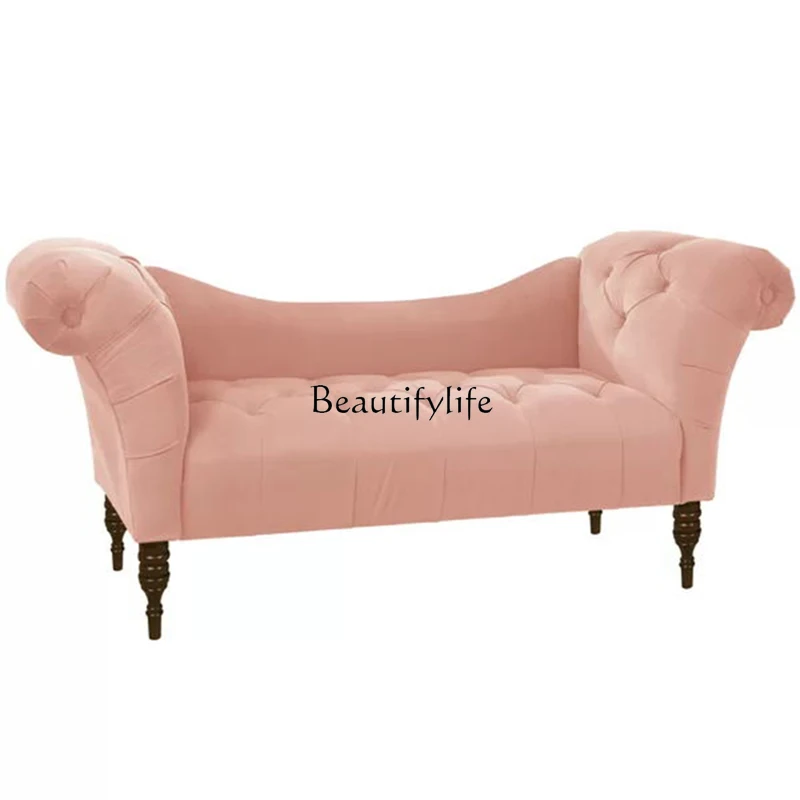 

American simple bedroom bedside concubine small sofa single recliner pink fabric sofa