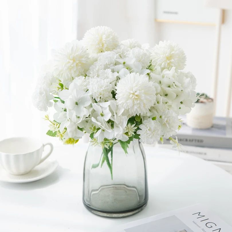 

30Cm Artificial Flowers Silk Hydrangea Bridal Bouquet Festival Vases Decoration Home Garden Wedding Dining Table Fake Plants Diy
