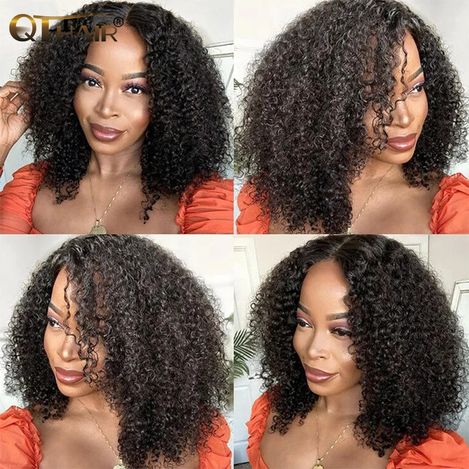 QT Curly Lace Front Wigs Human Hair 13x4 HD Lace Front Wigs for Black Woman Brazilian Glueless Kinky Curly Lace Frontal Wigs