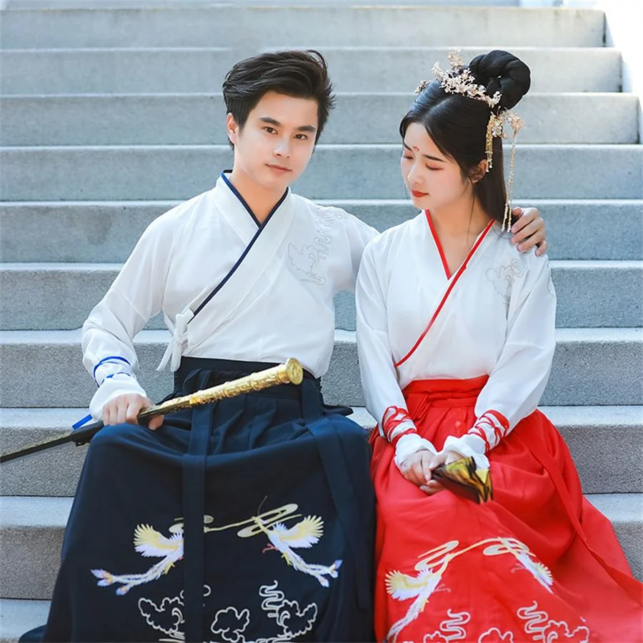 Hanfu المطبوعة على الطراز الصيني ، الأزواج الذكور والنساء ، عبر طوق ، طول الخصر ، الأصلي