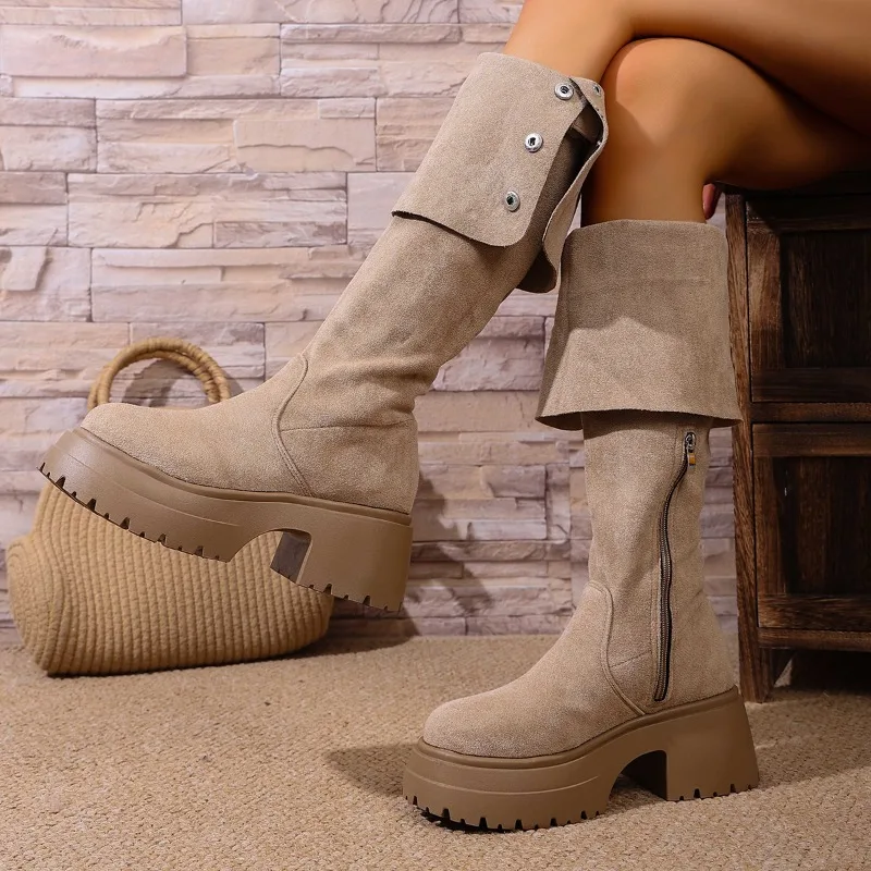 

Повышенные сапоги выше колена внутри. Женские ботинки на платформе. Осень-зима 2023. Новые двуносимые шлепанцы.