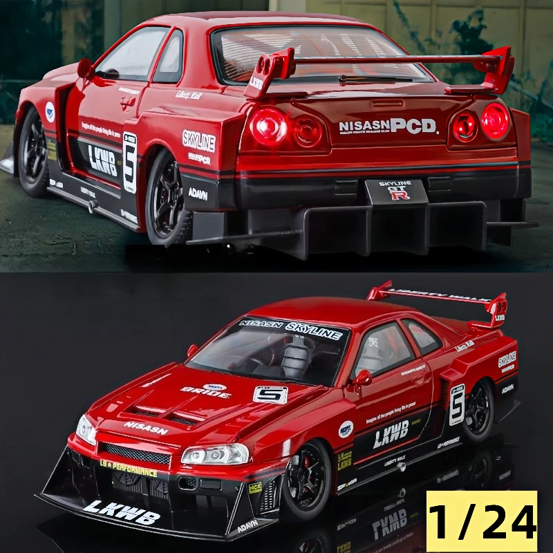 

1:24 Nissan GTR R34 Skyline S15, модифицированная модель автомобиля из сплава, звук и свет, детская игрушка, коллекционные предметы, подарок на день рождения