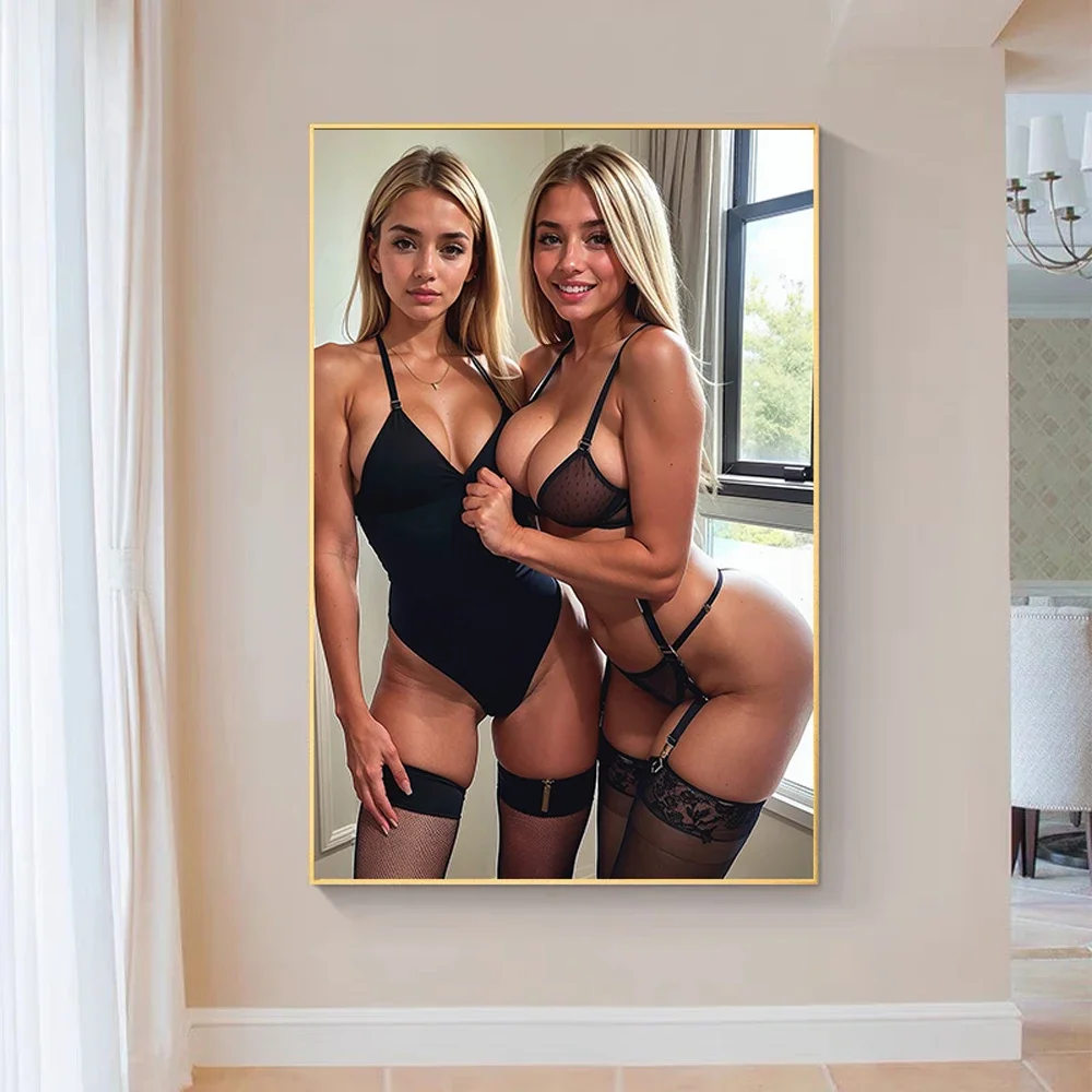 S04 Sexy Girls Twins Plump Breast Body Art (2) Silk Cloth Wall Print Poster Home Office Deco Modern Style Festival Gift