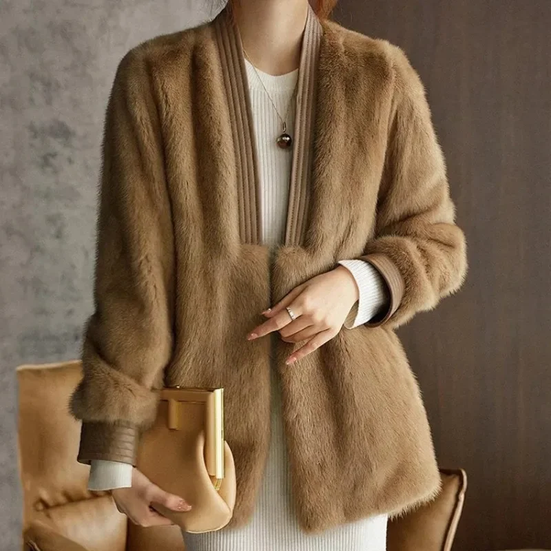 Winter Warm Casual Short Jaqueta Jacket Solid Color Top Women Imitation Mink Outwear Korean Fashion Thicken Loose Faux Fur Coats