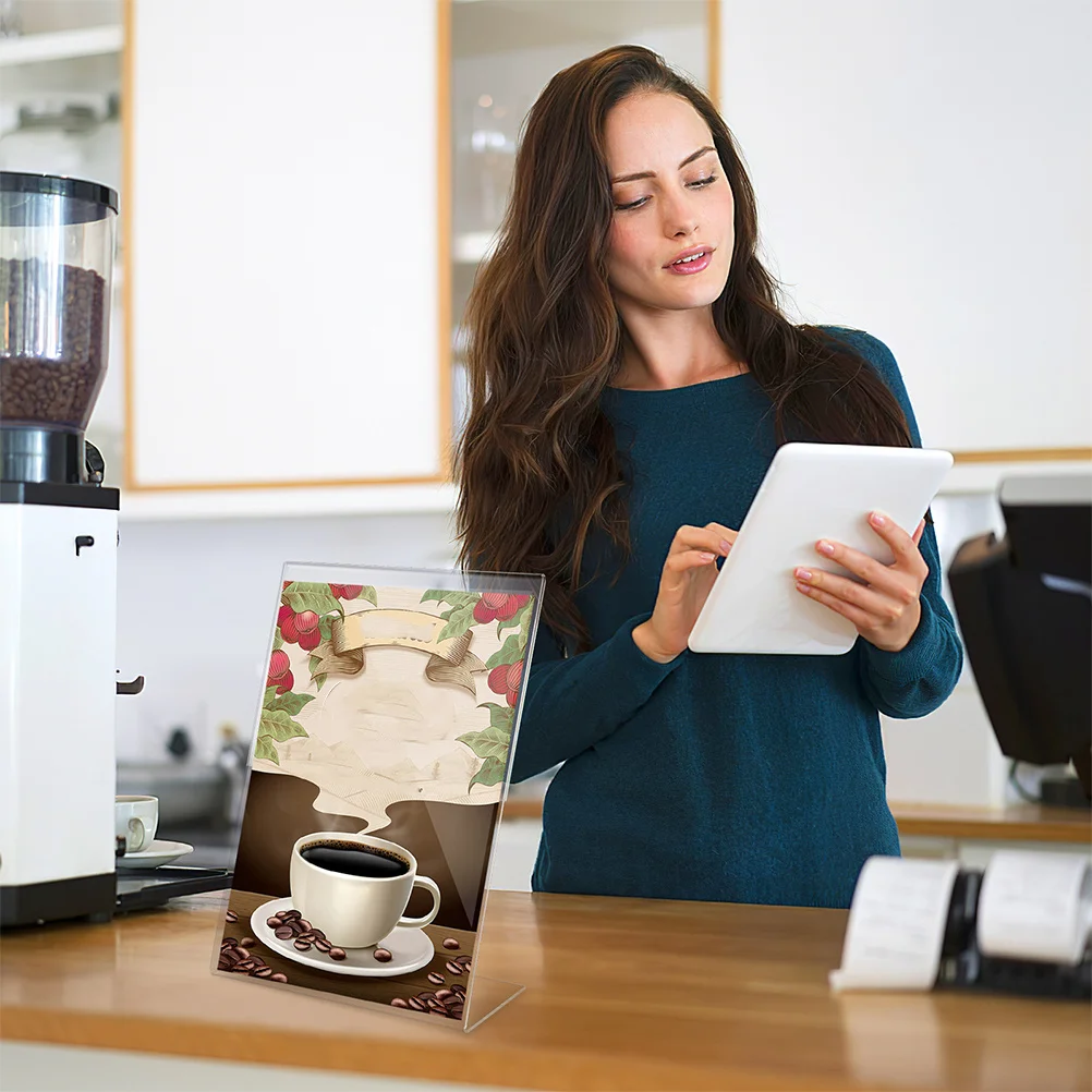 

2pcs L-Shaped Price Holder Clear Display Stands For Retail Shop Restaurant Hotel Menu A4 Size Space-Saving Label Display Rack