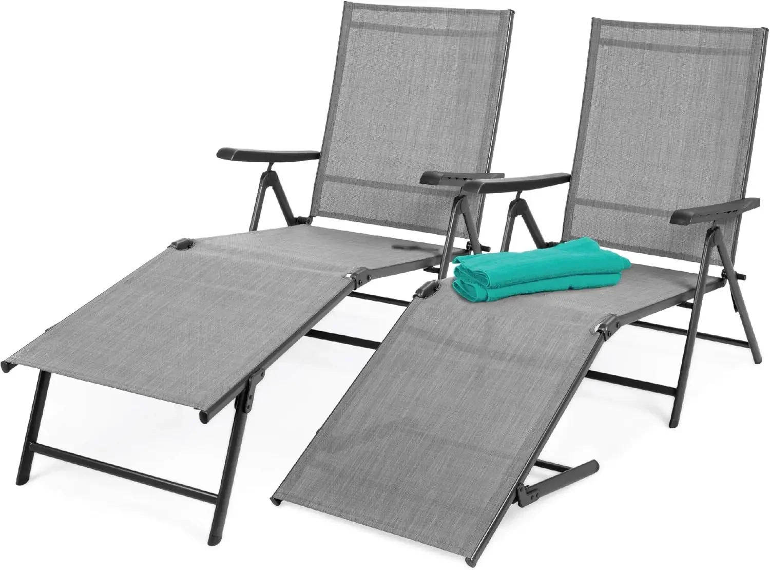 

Best Choice Products Set of 2 Outdoor Patio Chaise Lounge Chair Adjustable Reclining Folding Pool Lounger for Poolside, Deck,