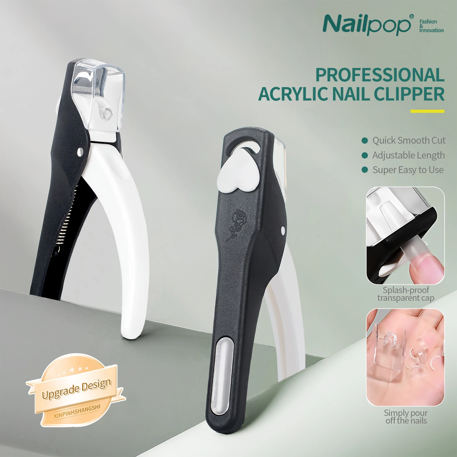 

NAILPOP Adjustable Acrylic Nail Clippers with Sizer Professional Stainless Steel Blade Nail Tips Cutter Trimmer Manicure Tool