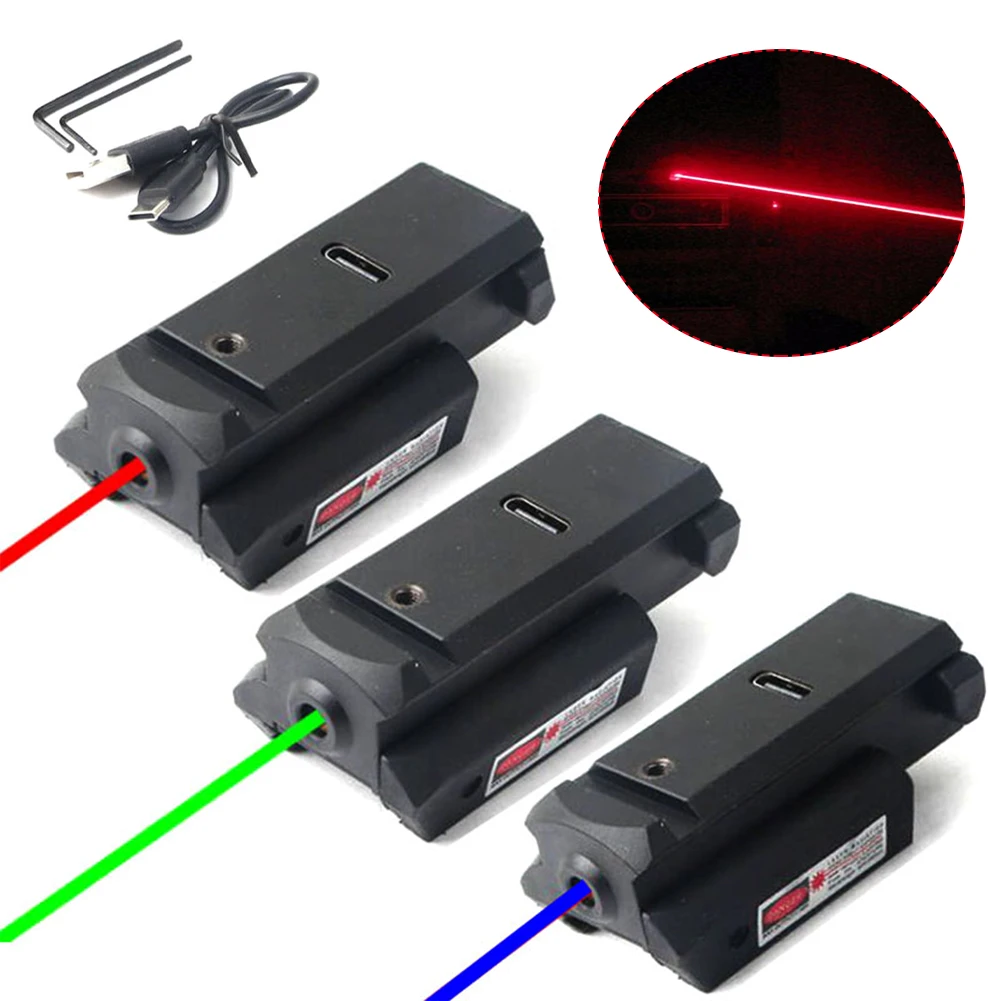 1Pc Laser Sight Portable Dot USB Rechargeable For 20mm Picatinny Rail With Ambidextrous Mini Green Red Blue Dot Laser Sight