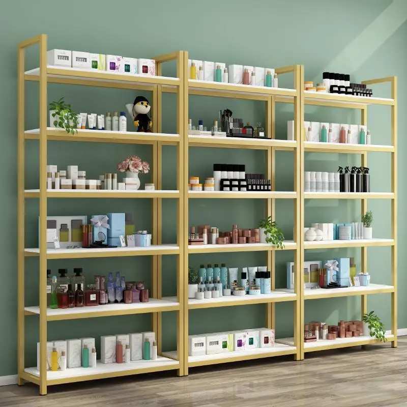 modern office display shelves, cosmetics multi-layer display shelves, wholesale supermarkets, steel and wood shelves