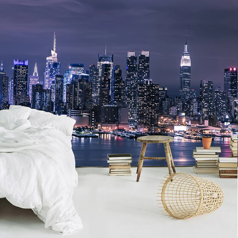 Customized product 8d Modern New York City Night View Photo Mural Wallpaper Living Room KTV Bar Cafe Restaurant Backdrop Wall 3D