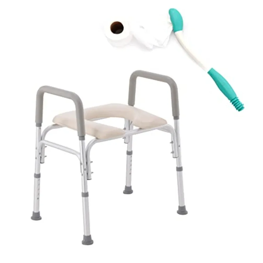 

Raised Toilet Seat for Seniors with Padded Handles - Medical Elevated Riser in White Plastic - Easy to Install and Comfortable