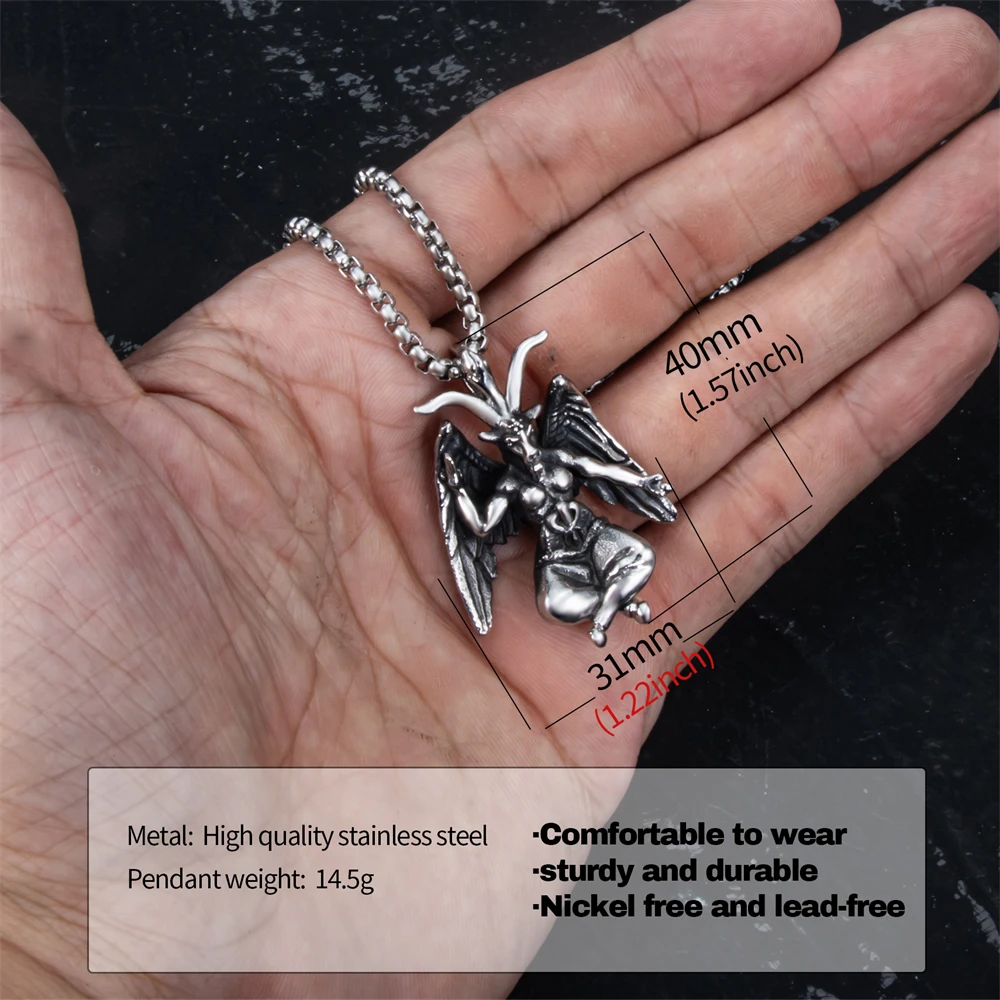 Satanic Necklace, Sigil of Baphomet Necklace, Stainless Steel Satan Church Jewelry, 3D Devil Demon Satan Goat Necklaces for Men