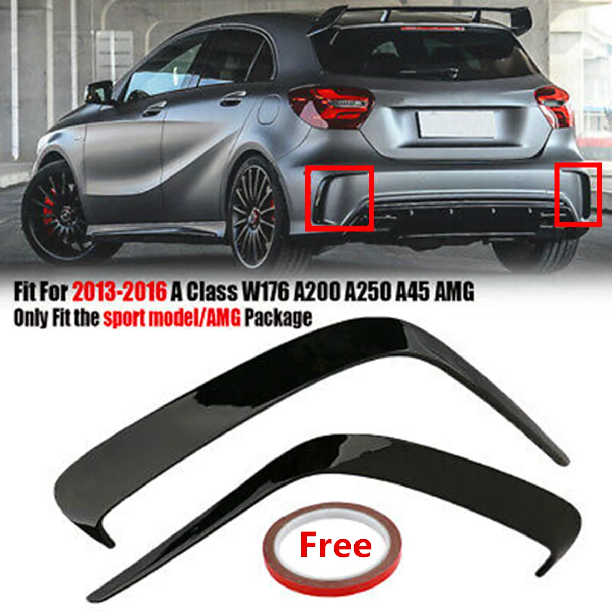 Parachoques trasero ABS pintado para coche, divisor de alerones Canard para Mercedes Benz W176, A200, A250, A45, AMG 2013-1016, 1 par