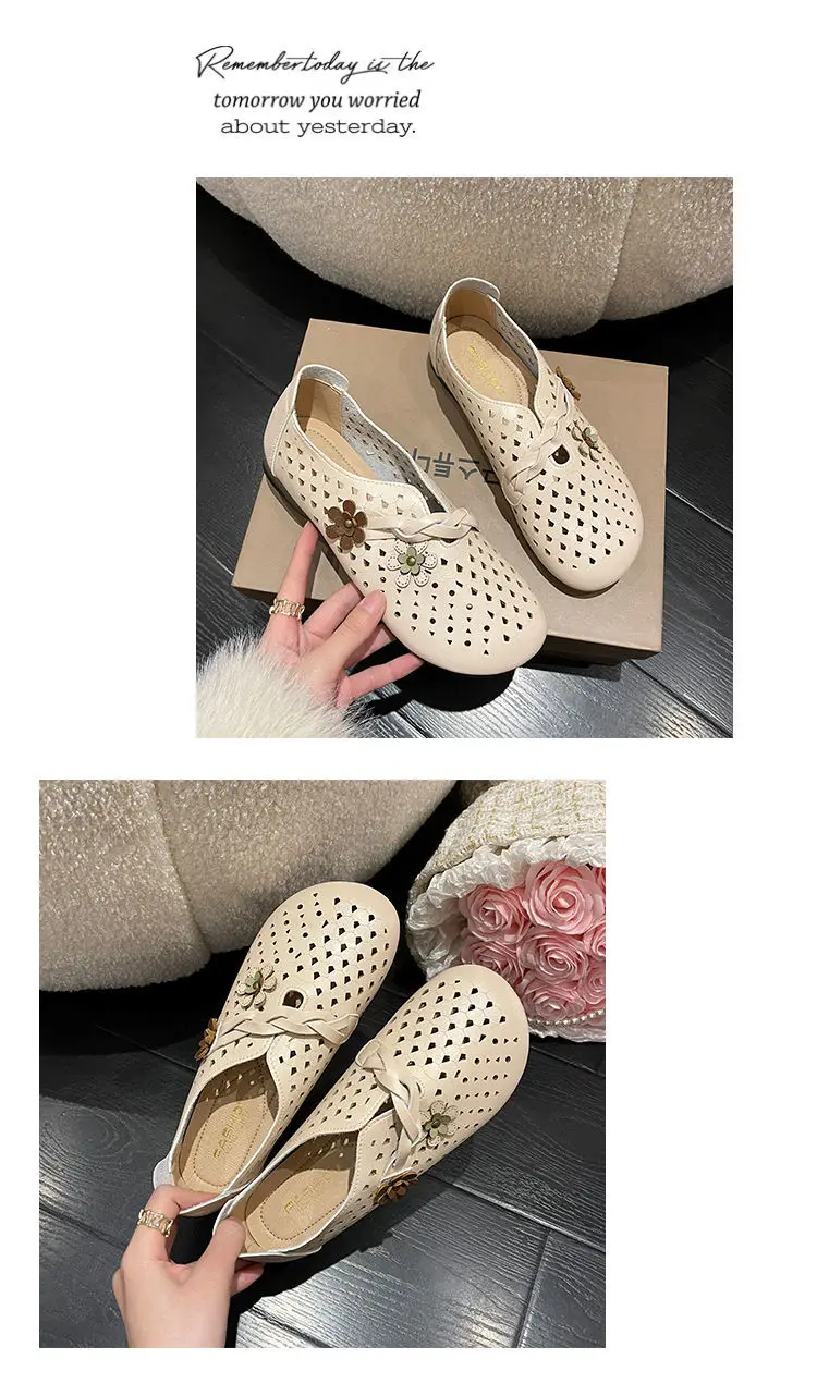 2024 Newly Square Toe Women's Flats Designer Cutout Shoes Ladies Wide Fit Soft Leather Moccasins Female Driving Sneakers