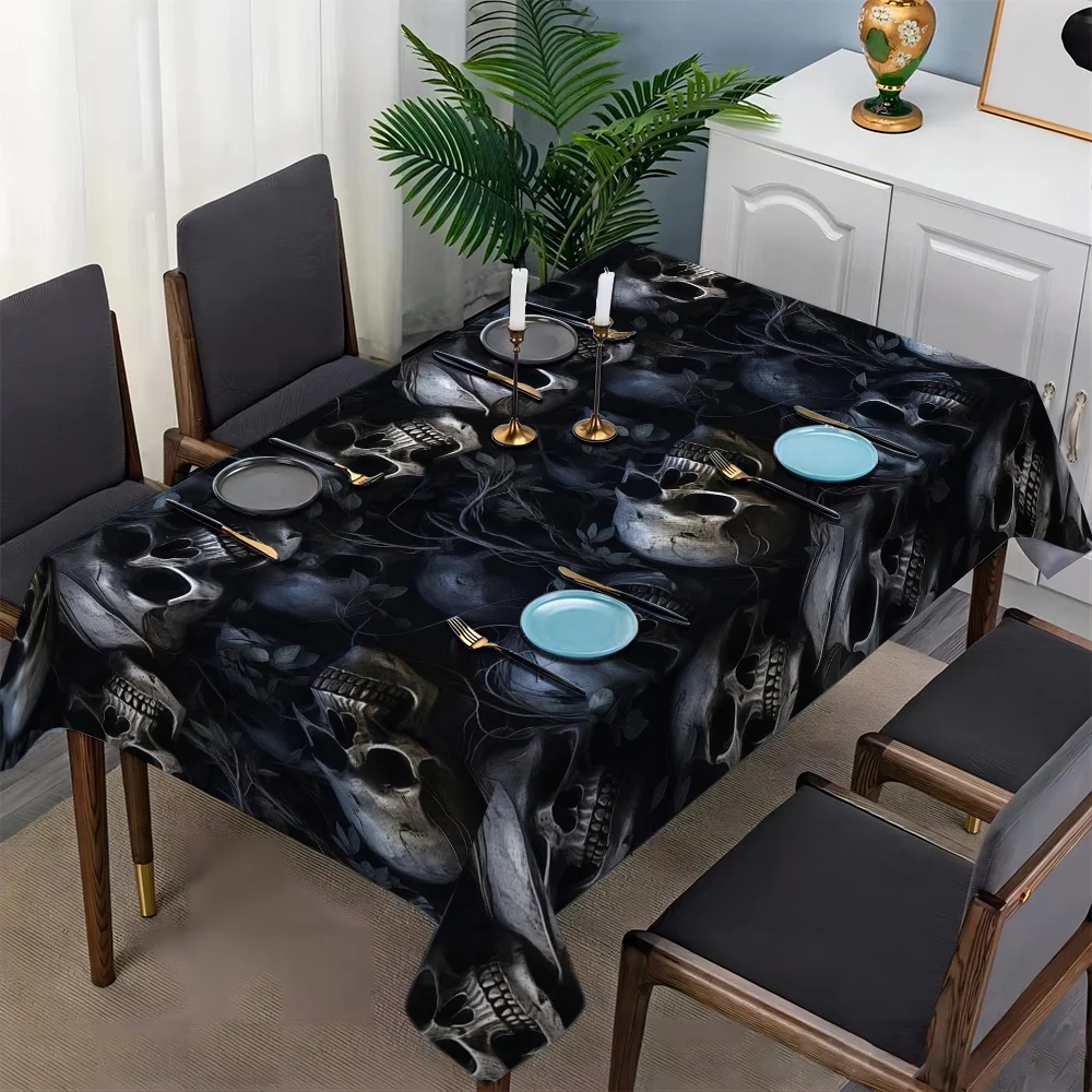 One Gothic skull pattern tablecloth - Dark and elegant square polyester fiber table cover.