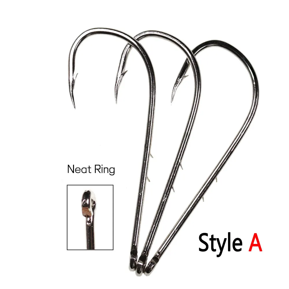 50PCS High Carbon Steel Barbed Fish Hook Baitholder Fishing Hooks Worm Pond Fish Bait Holder Size 10 12 14 1/0 2/0 3/0 4/0 5/0