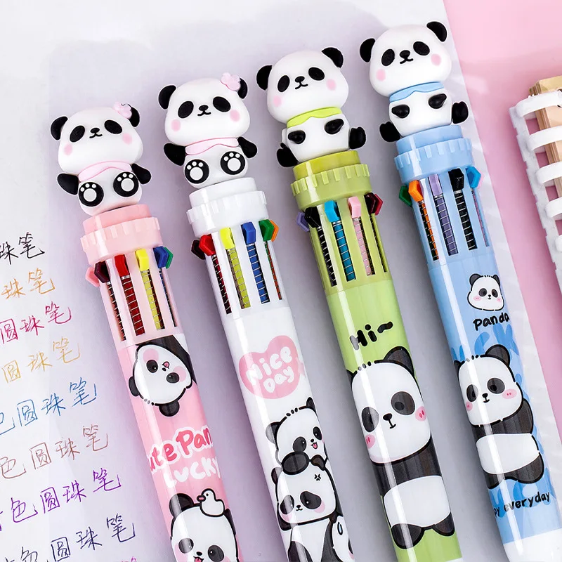 Canetas esferográficas multicoloridas para crianças, panda kawaii, caneta de urso bonito, escola, escritório, escrita, desenho, papelaria, 10 cores,