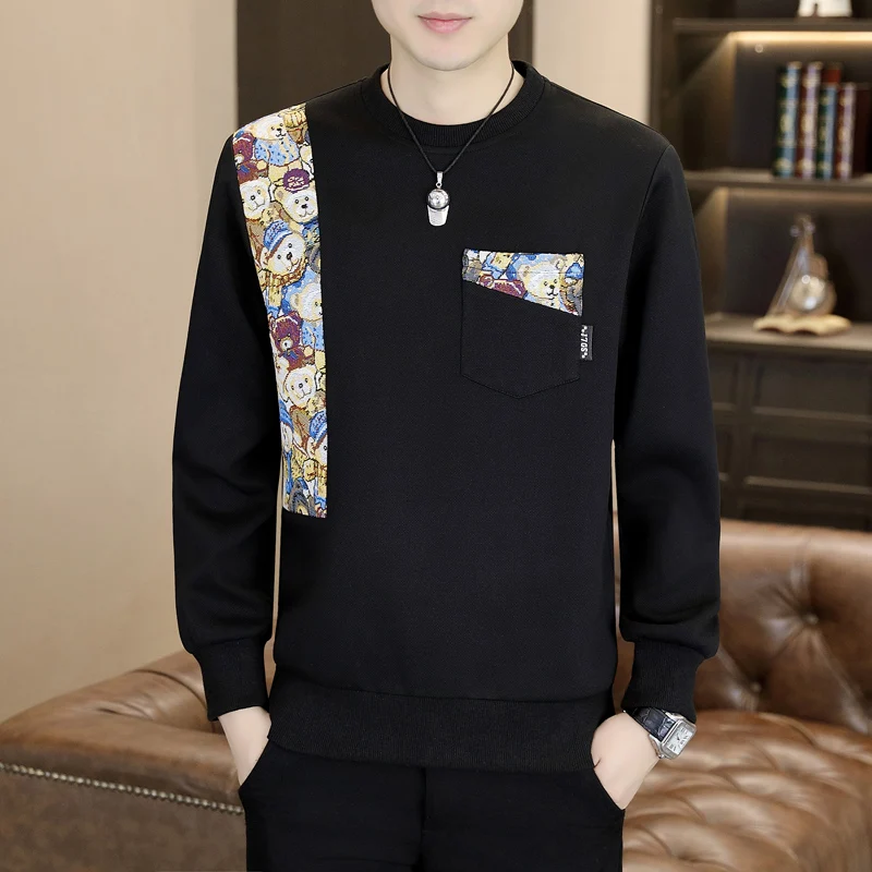 

2025 Spring New Chinese Sweatshirt Men's Crewneck Pullover Men's Casual Fashion Long Sleeve T-Shirt Men's Top