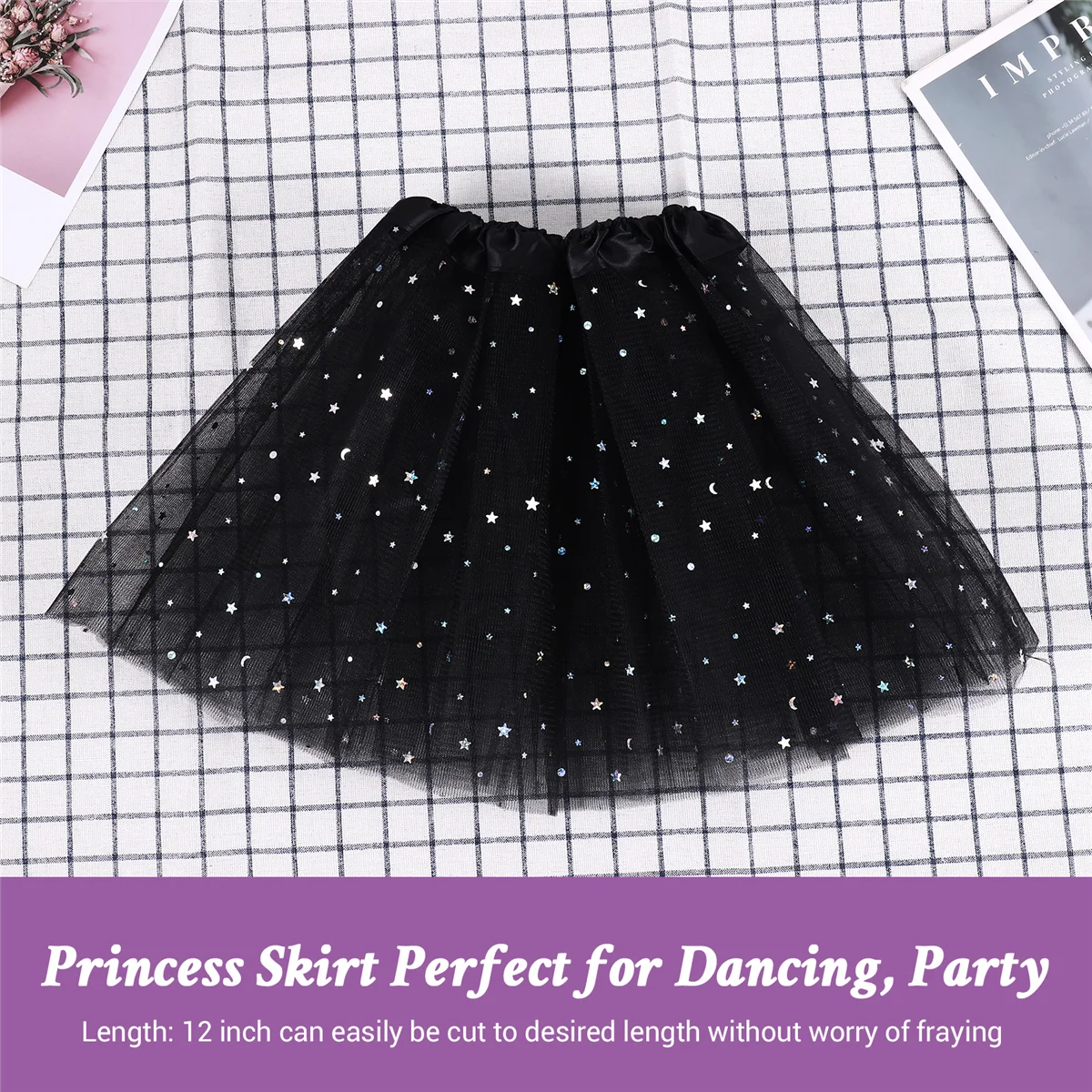 AOAO-ملابس الفتيات الصغيرات الذكية نجوم الترتر ثوب نسائي رقص الباليه توتو تنورة سوداء #5
