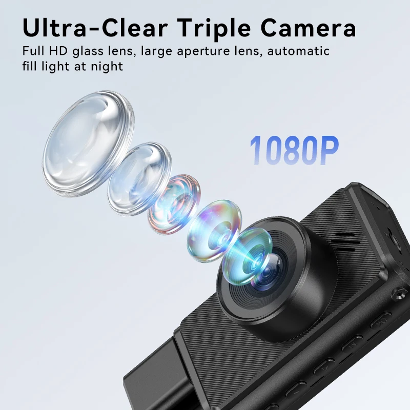 3Chanl WiFi داش كام 1080P حلقة تسجيل 2 "بوصة مسجل كاميرا السيارة الصندوق الأسود القيادة DVR 24H للرؤية الليلية كاميرا أمامية وخلفية