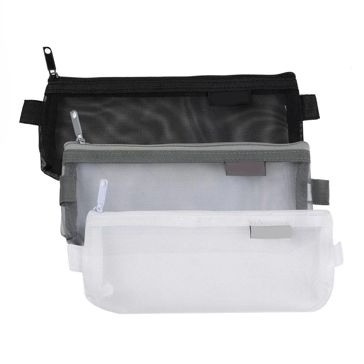 

3Pcs Zipper File Bags Mesh Organizer Large Capacity Travel Pouch Transparent Multipurpose Storage Holder Pencil Case Document