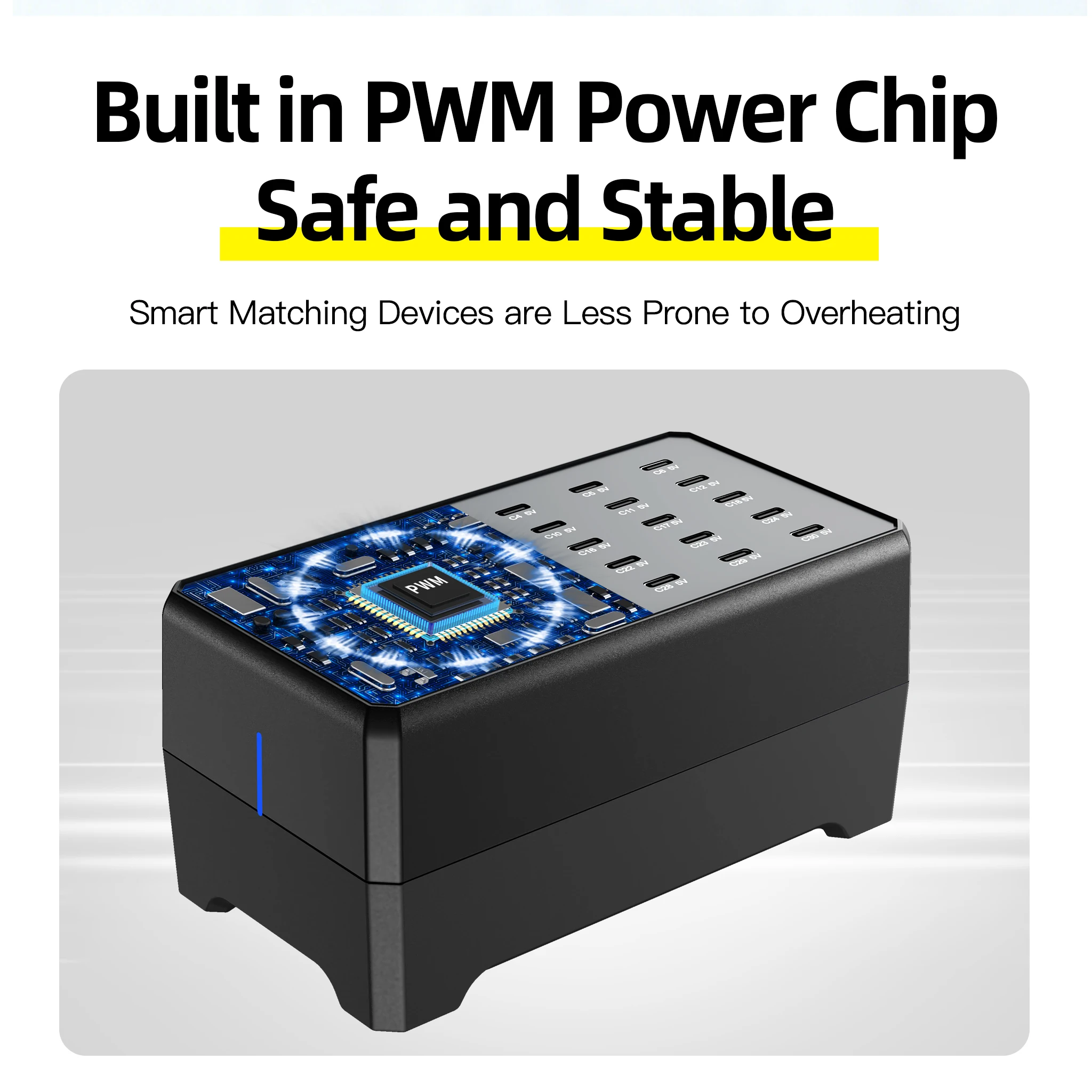 100W 30-Port Type C Multi-Port Desktop Charger for Phones & Tablets High-Speed Charging Station for Multiple Devices
