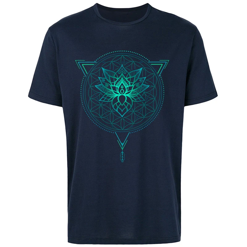 

Fashion Geometric Mandala Lotus Flower Printed Men T-shirt Summer Casual Oversized Short Sleeve Tee Classic Hip Hop Street Tops