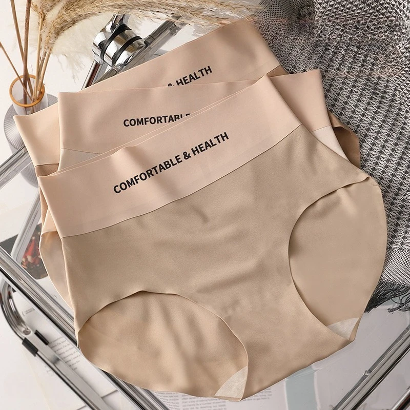 Braguitas invisibles de seda helada para mujer, sin costuras, ultrafinas, de talle alto, color liso, lencería cómoda