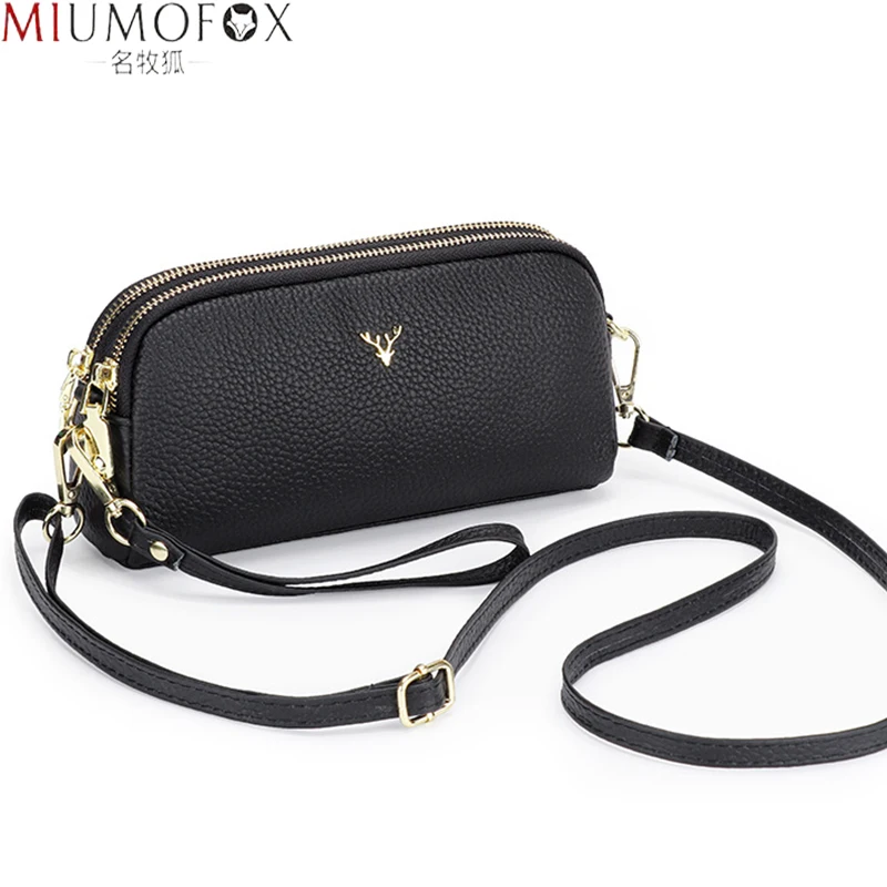 Double Zipper Mobile Phone Bag Designer Woman Leather Handbag Small Luxury Shoulder Bag Ladies Genuine Leather Messenger Bags