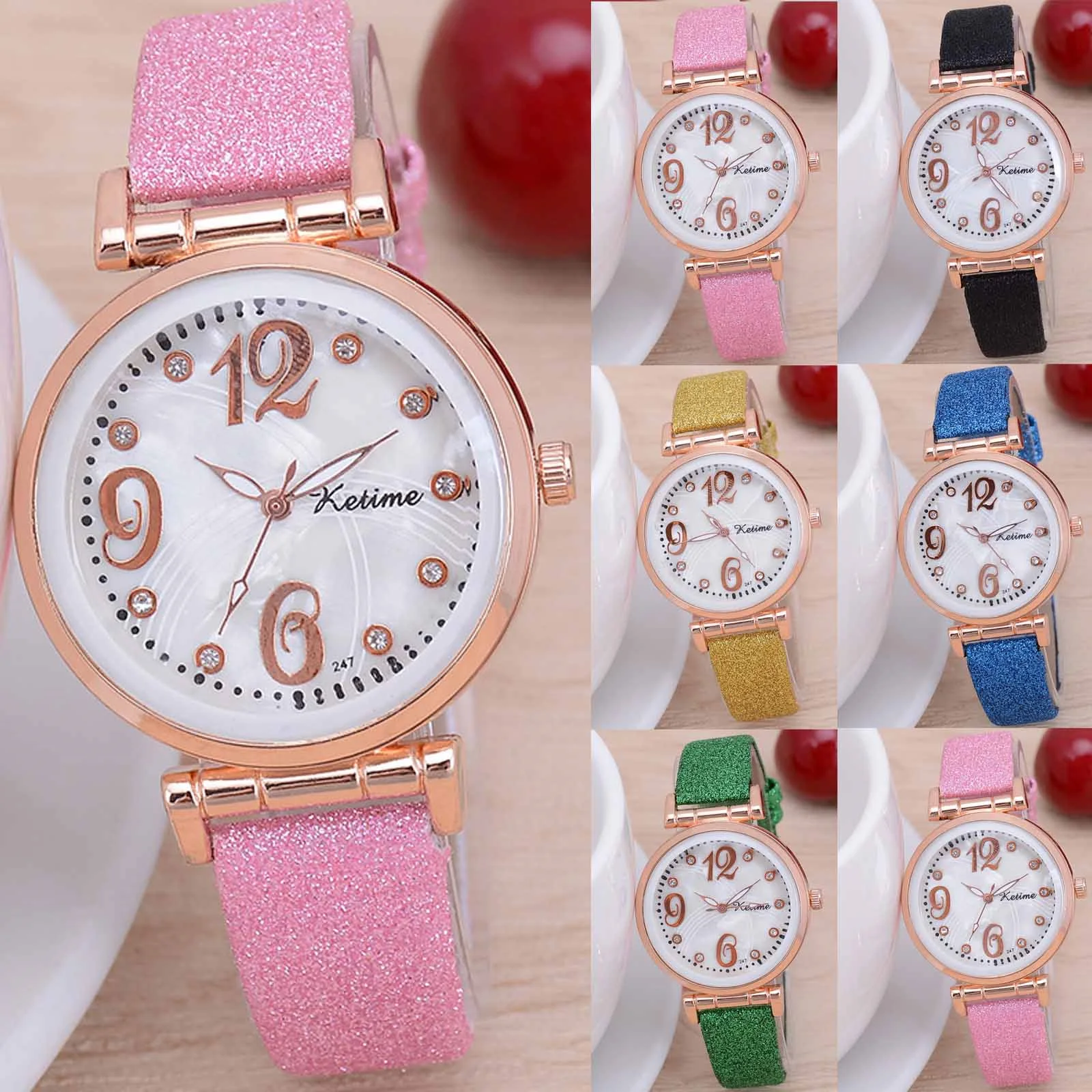 

Женские часы с бриллиантами, модный кожаный ремешок, 3 м, водонепроницаемые светящиеся женские наручные часы, кварцевые часы для женщин