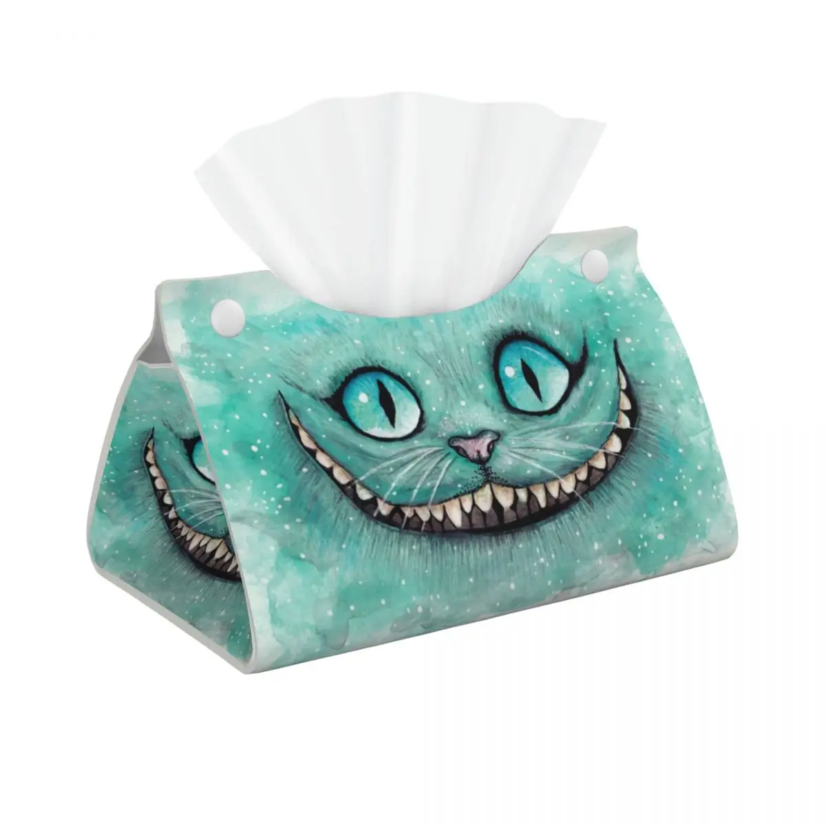 Custom Funny Cheshire Cat Tissue Box Cover Rectangular PU Leather Alice In Wonderland Facial Tissues Holder for Car