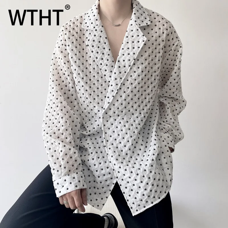 

WTHT модные мужские рубашки в горошек с отложным воротником, модные однобортные топы с длинными рукавами, мужские, лето 2029, 2A1159