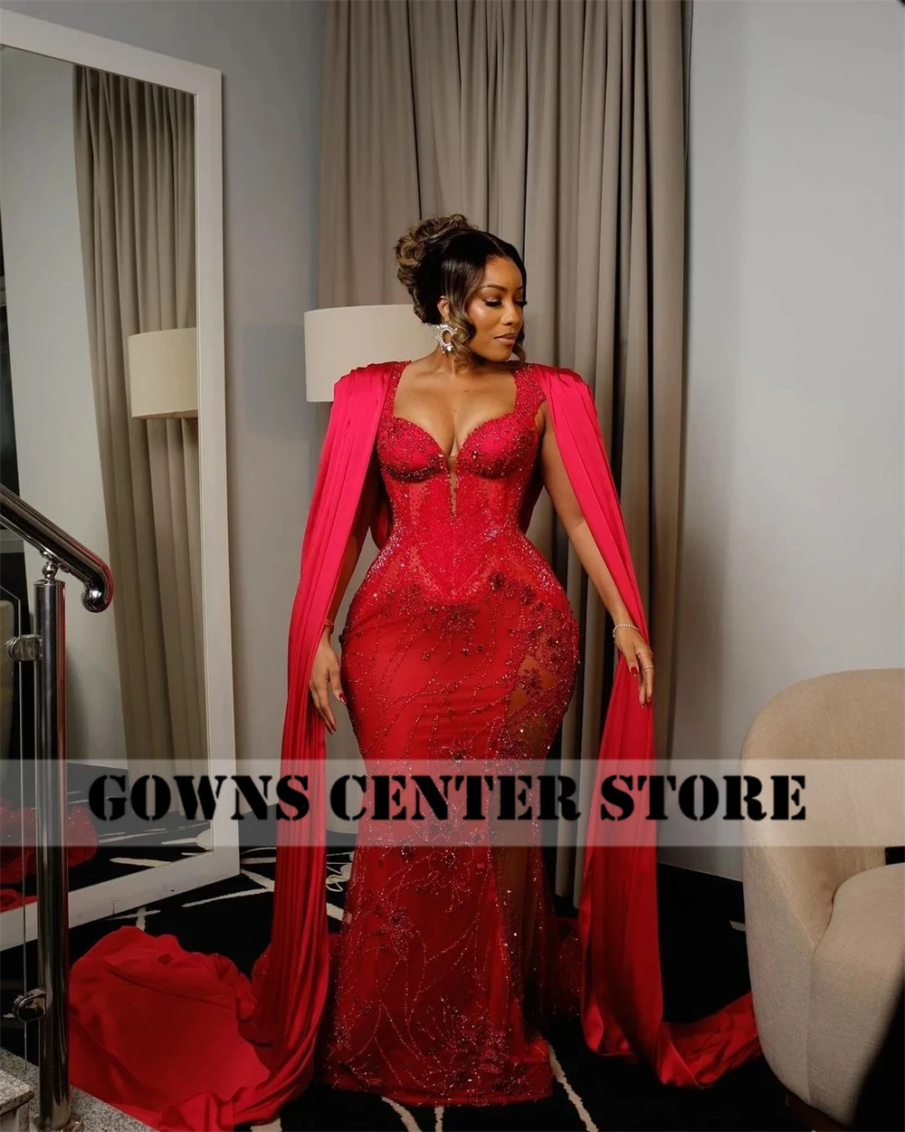 Robe de Soirée Élégante avec Perles Rouges pour Femme Tenue Africaine Personnalisée, Aso Ebi, 2025
