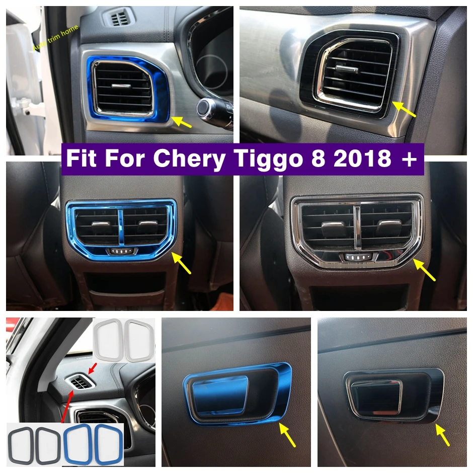 

Black Brushed / Blue / Silver Dashboard Side Rear Air AC Outlet Vent Copilot Glove Storage Box Cover Trim For Chery Tiggo 8 2018