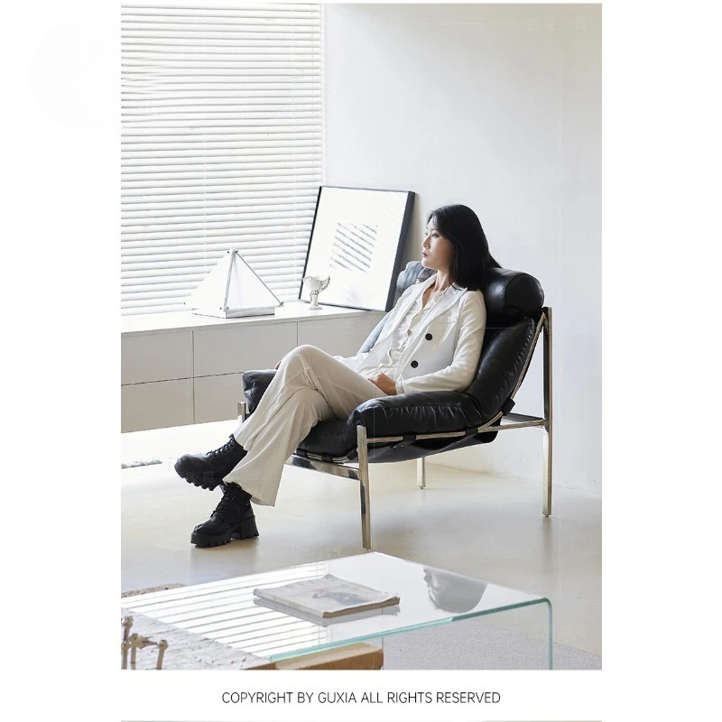 

Leather chair, minimalist light luxury living room balcony small apartment, single leisure chair
