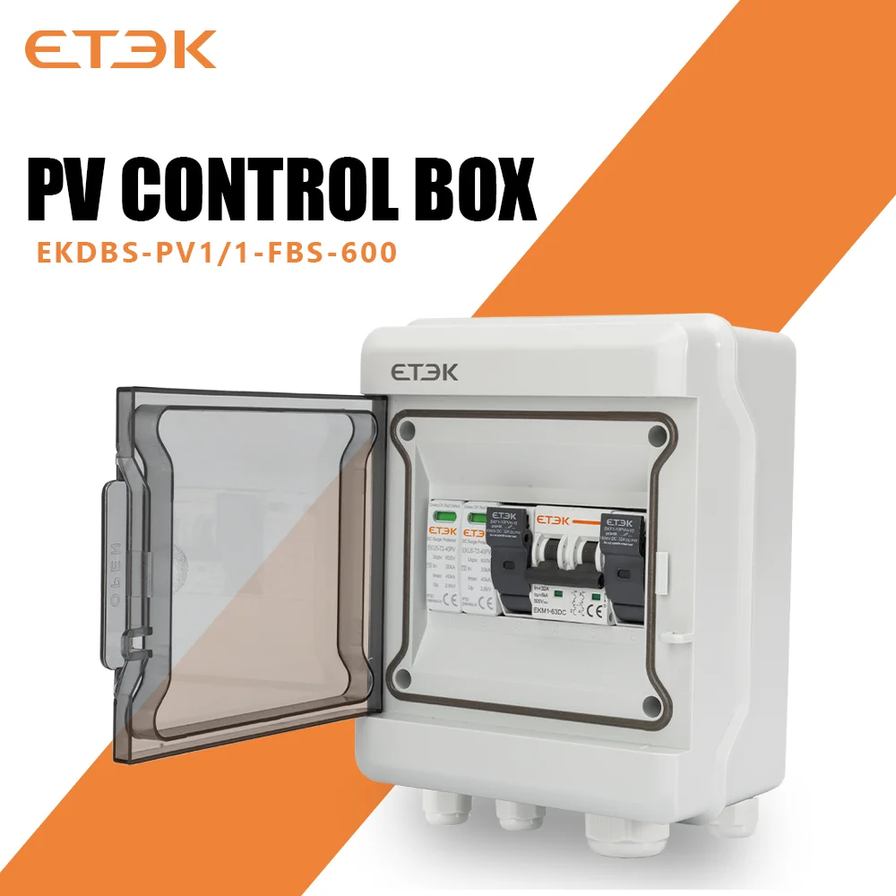 ETEK 태양광 DC 방수 PV 컴바이너 박스, 번개 보호, 1 스트링 입력, 1 스트링 출력, IP65, 500V