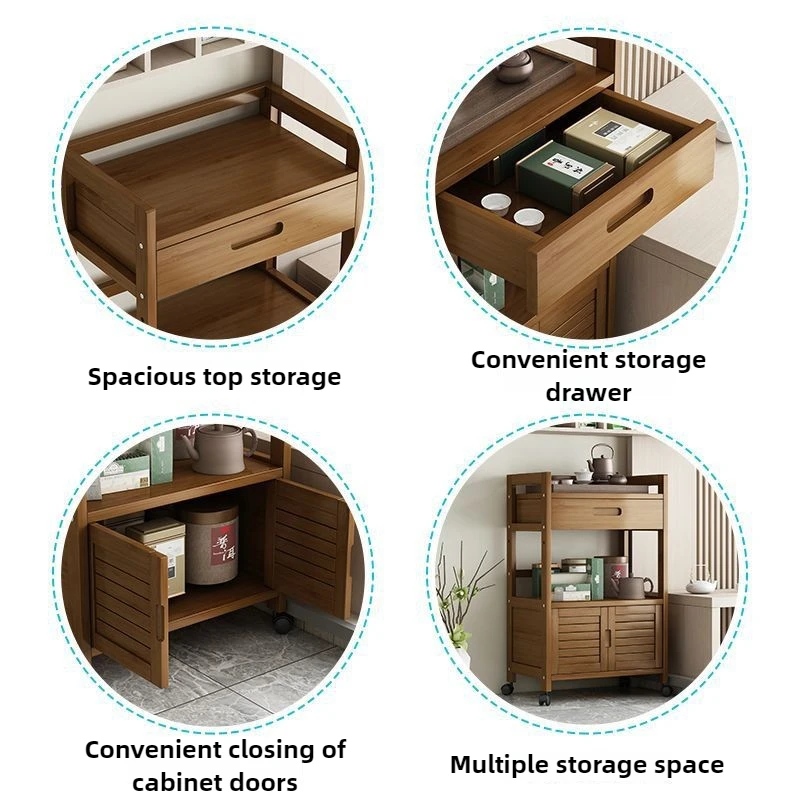 

Mobile tea cart, simple small tea table, home network, black tea utensils, dining cabinet with door and drawer