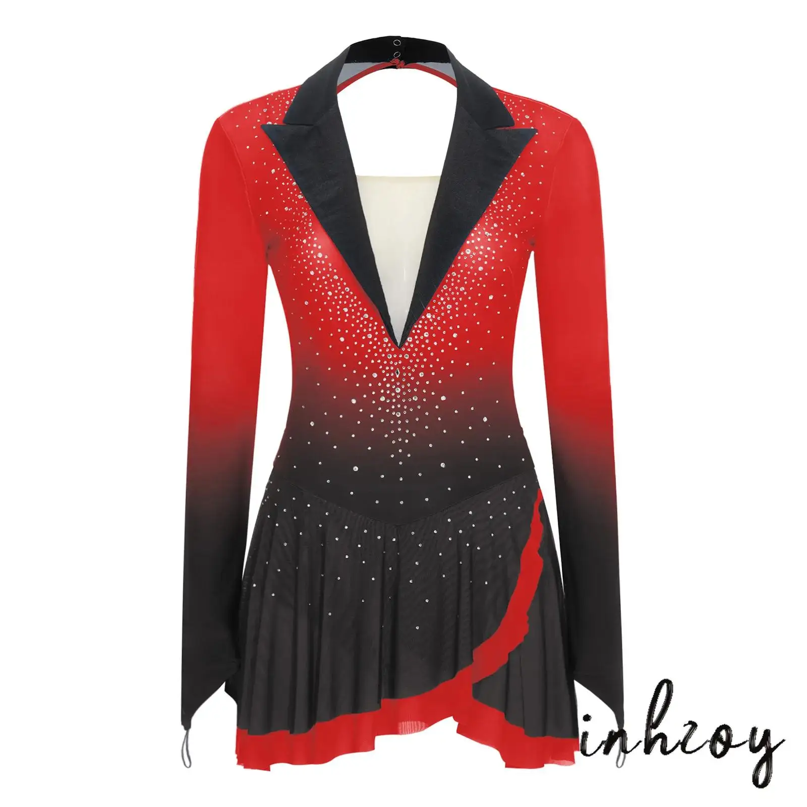 

Modern Dance Performance Dress for Women Long Sleeve Backless Rhinestone Bodysuit Dress Elegant Gymnastics Jazz Dance Clothing