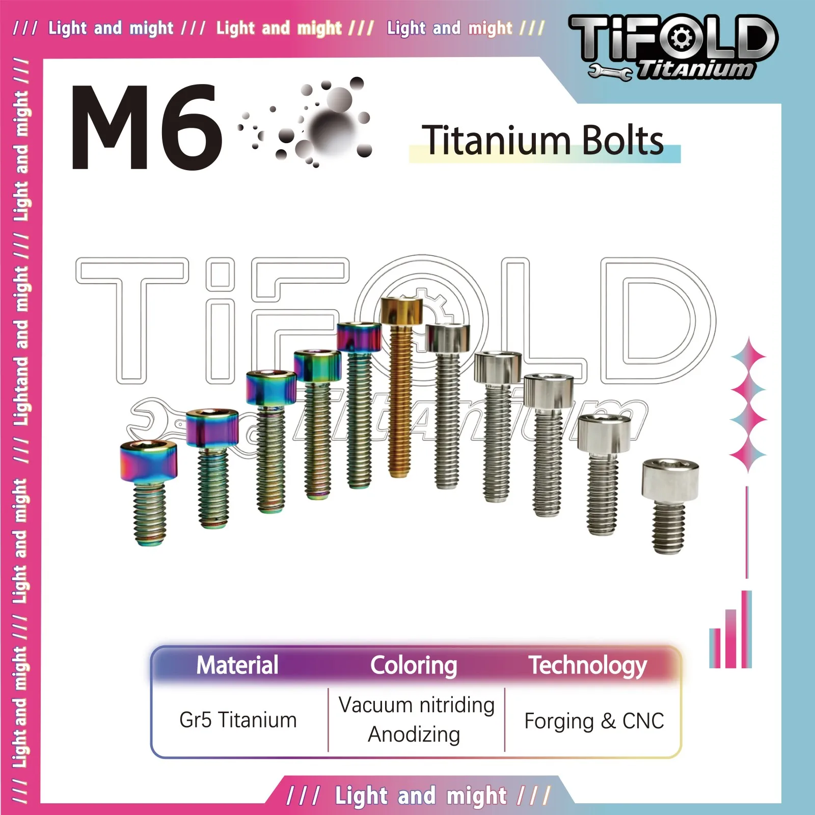 M6 titanium alloy bolt, Gr5 10-35mm length, available in various colors with hexagonal head bolts