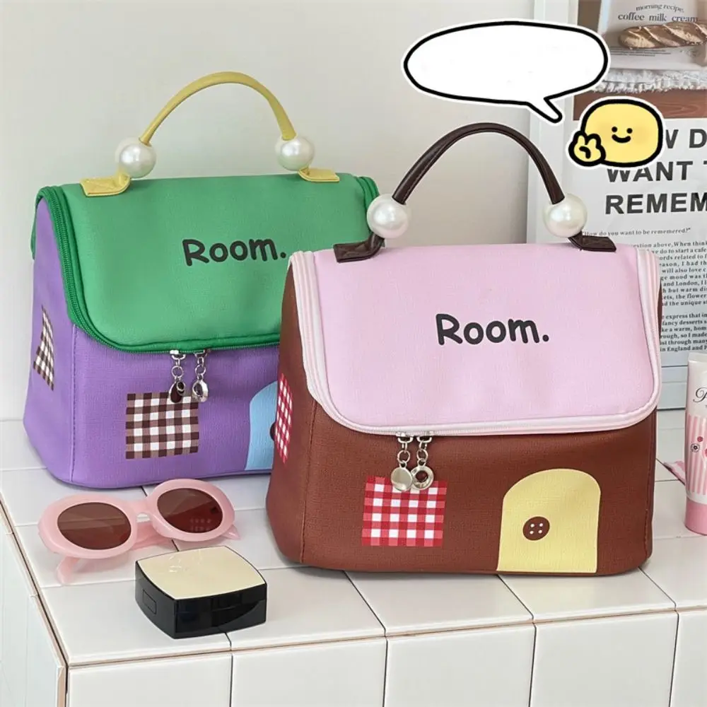 Nylon Handheld Makeup Bag Cartoon Clutch Bag House Shape Cosmetic Bag Storage Bag Large Capacity Skincare Storage Bag Outdoor